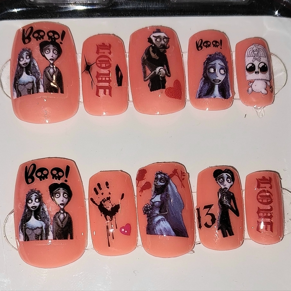 Hand Crafted Halloween Themed Short Nail Art Set Sz Large